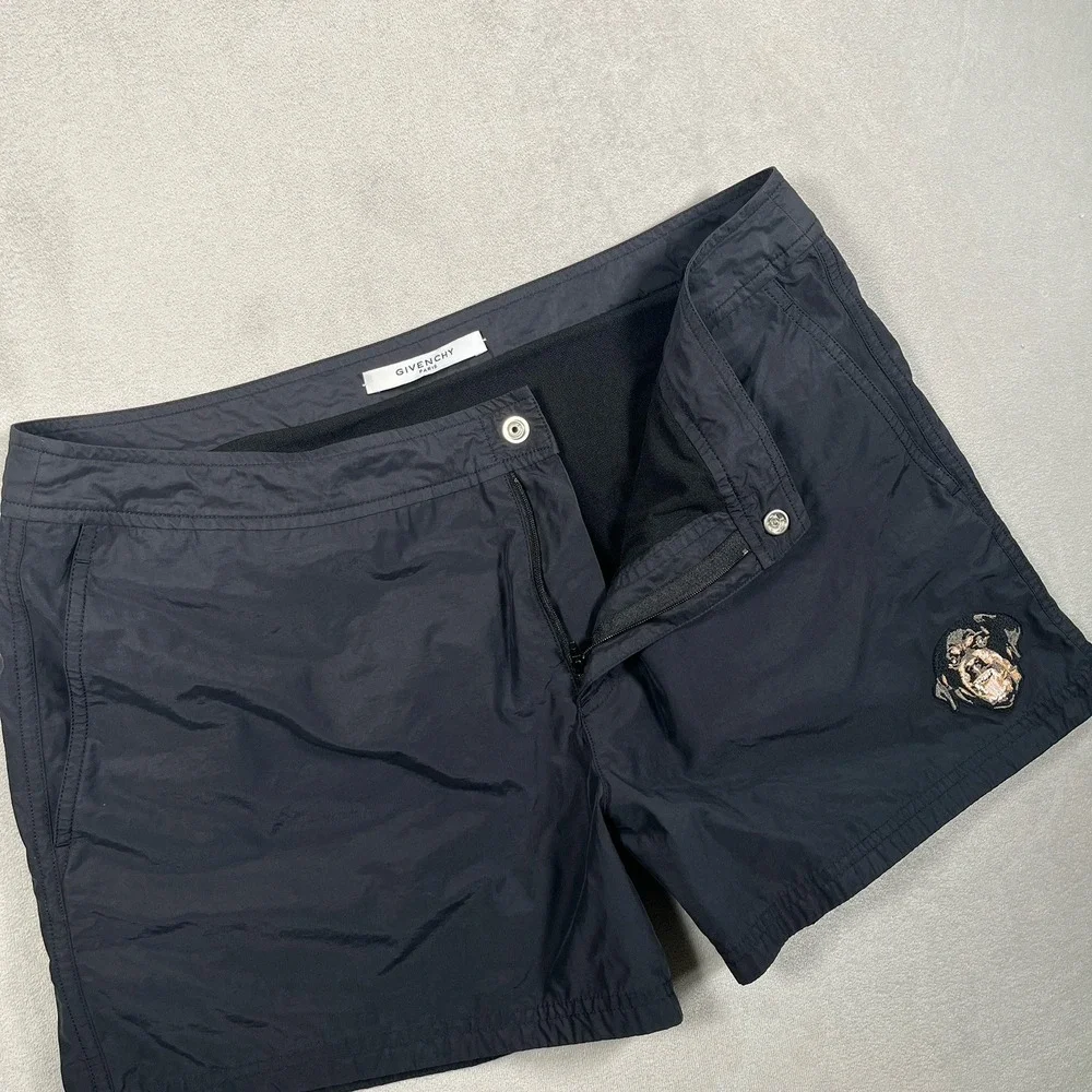 Givenchy Rottweiler Swim Trunks Men's XL Black Dog Head Embroidered Shorts